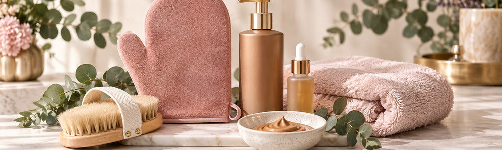 Self-tanner application kit with mitt and lotion