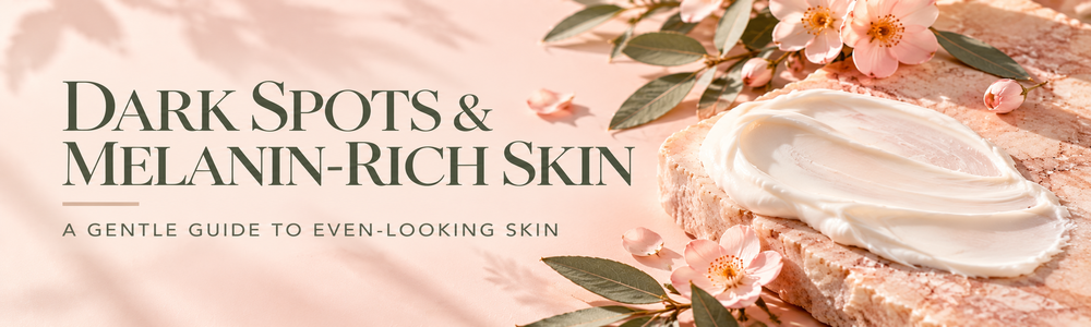 Dark Spots and Melanin-Rich Skin — A Gentle Guide to Even-Looking Skin, luxury Glimmer Goddess botanical editorial