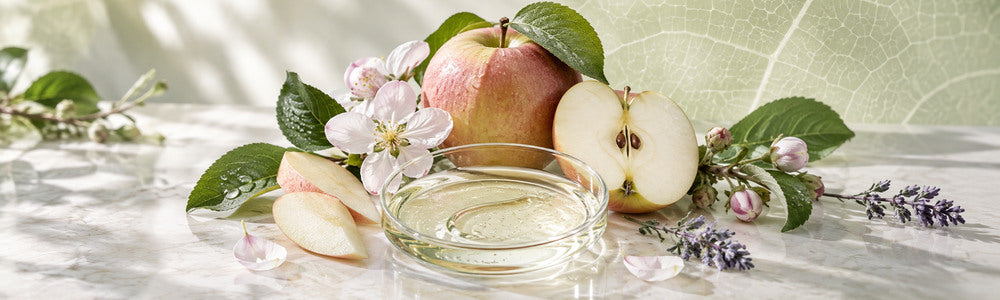 Apple and botanical extracts in a plant stem cell skin care still life