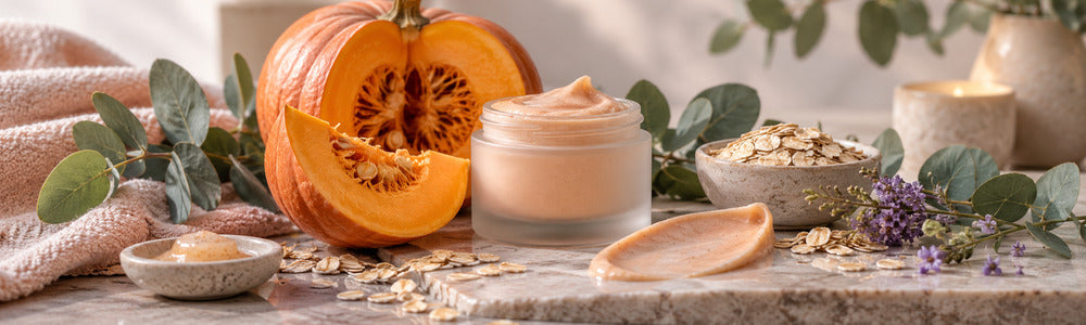 Pumpkin enzyme skin care with mask texture, oats, and botanicals