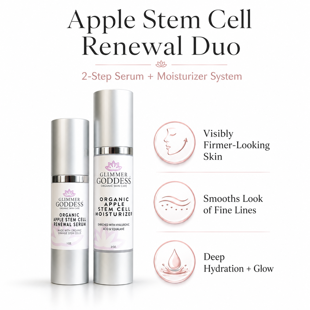 Duo für die Zellerneuerung – Apfelstammzellen Serum + Feuchtigkeitspflege