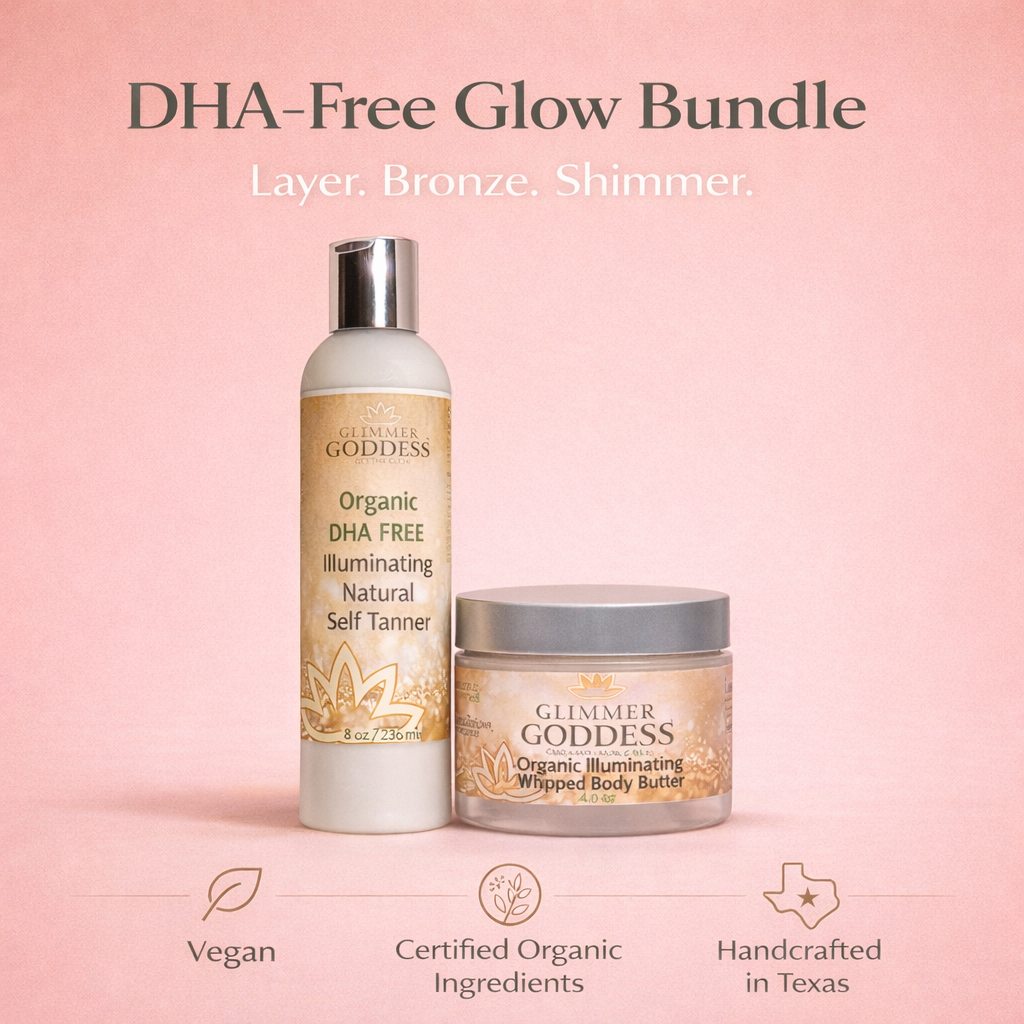Best Organic DHA-Free Self Tanner + Bronzing Shimmer Bundle - Glimmer Goddess® Organic Skin Care