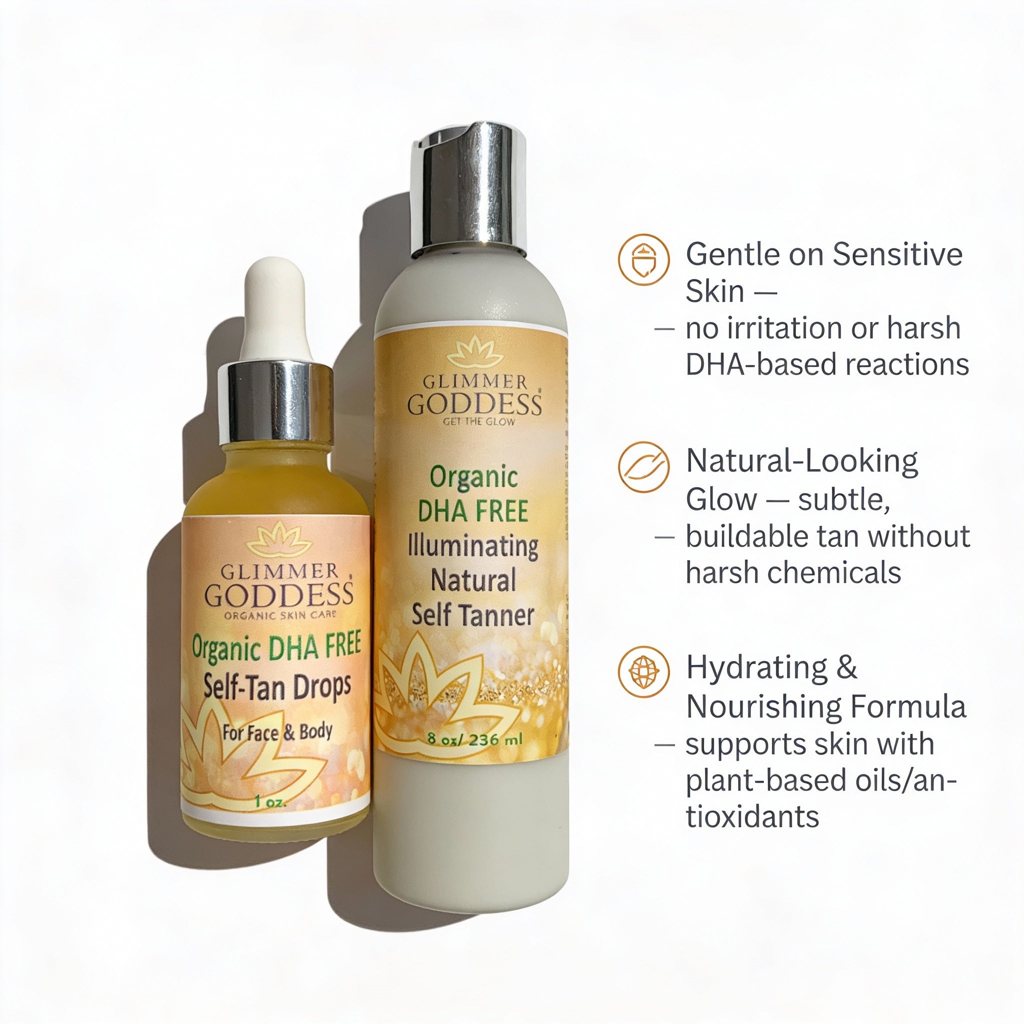 DHA-Free Self Tanner Bundle – Lotion + Drops for Natural Glow Without Smell or Orange Tones
