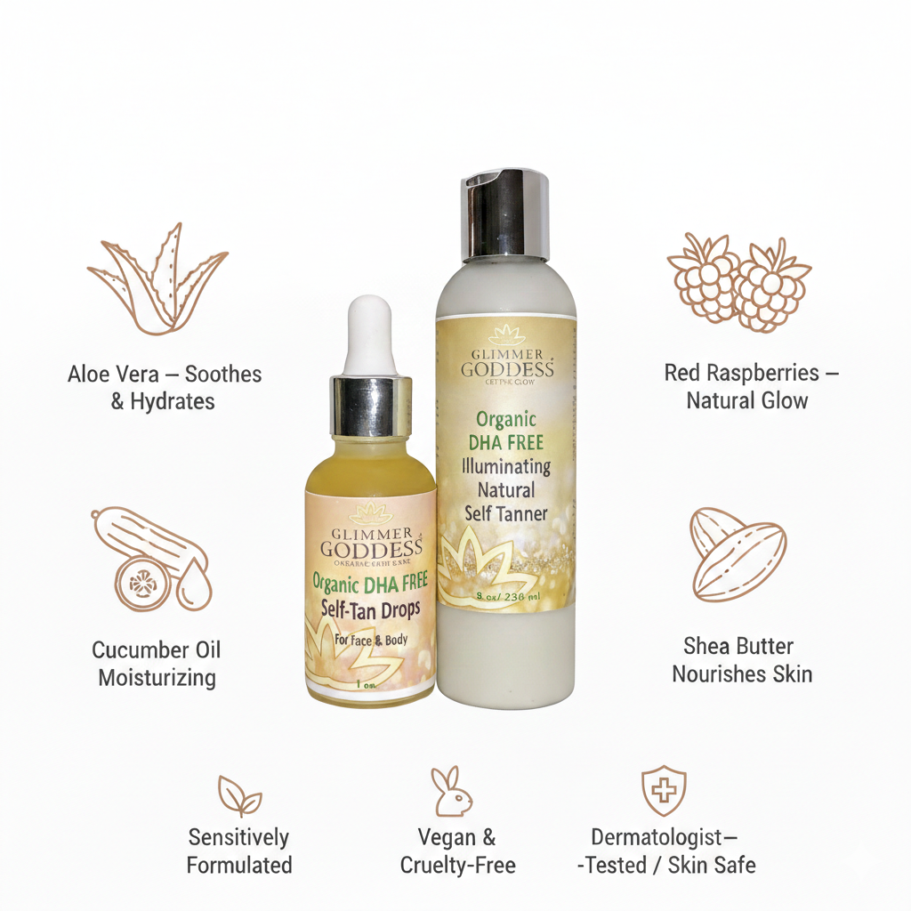 DHA-Free Self Tanner Bundle – Lotion + Drops for Natural Glow Without Smell or Orange Tones
