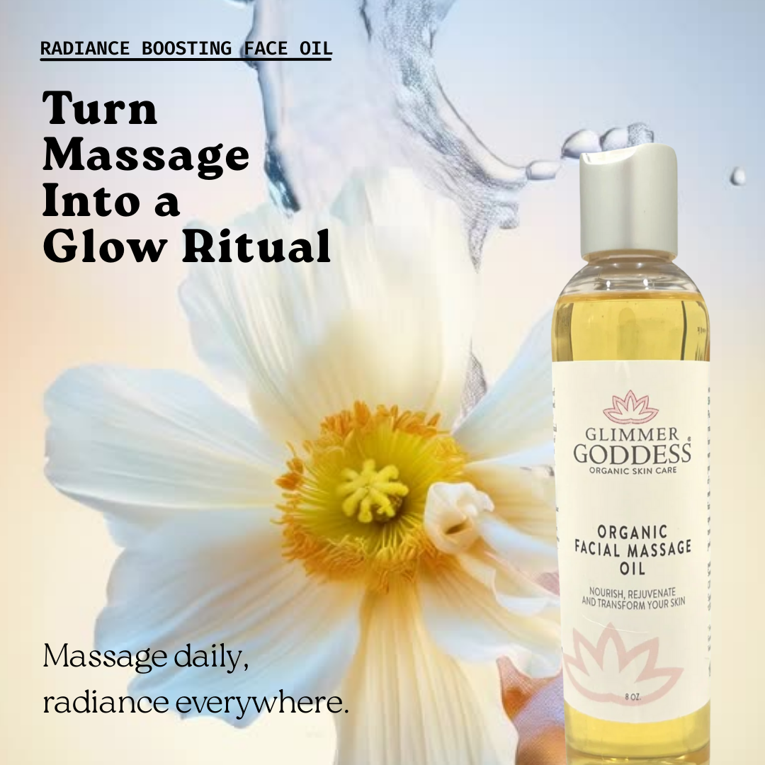 Organic Facial Massage Oil for gua sha and facial massage with sweet almond oil - Glimmer Goddess® Organic Skin Care
