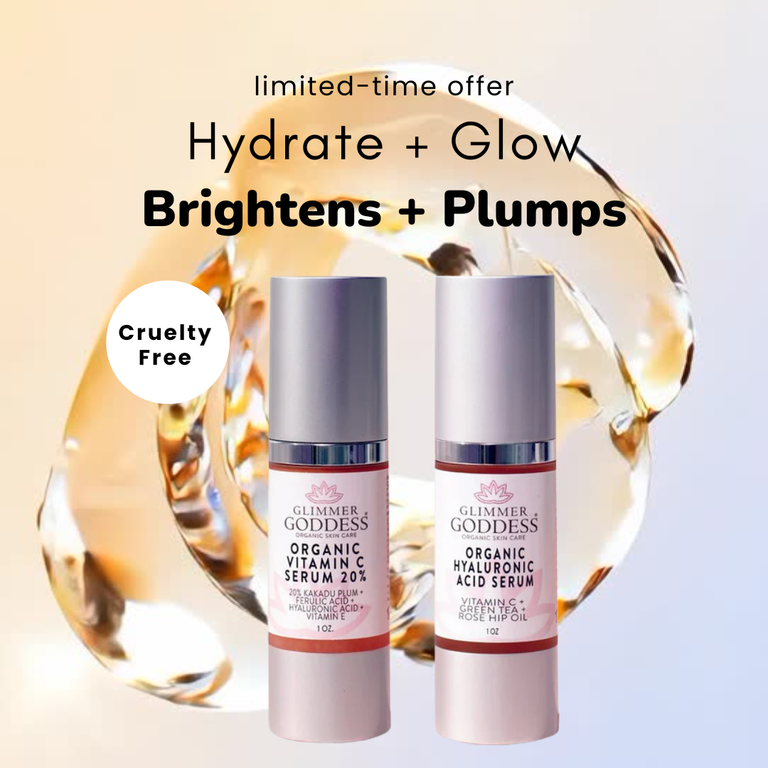 Brightening and plumping serum duo with vitamin C 20% and hyaluronic acid - Glimmer Goddess® Organic Skin Care
