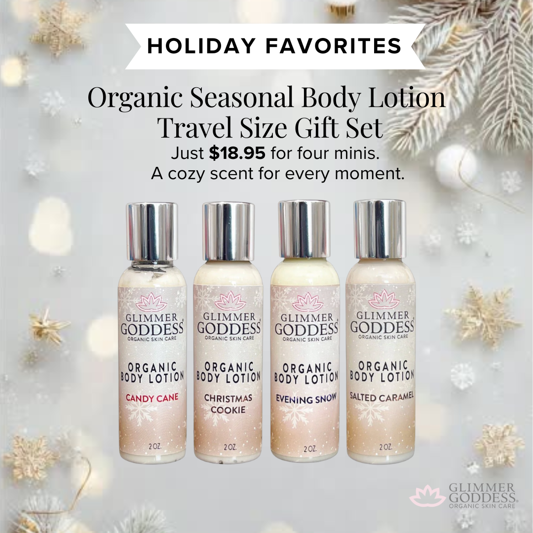 Organic Seasonal Body Lotion Travel Size Gift Set with seasonal scents - Glimmer Goddess® Organic Skin Care
