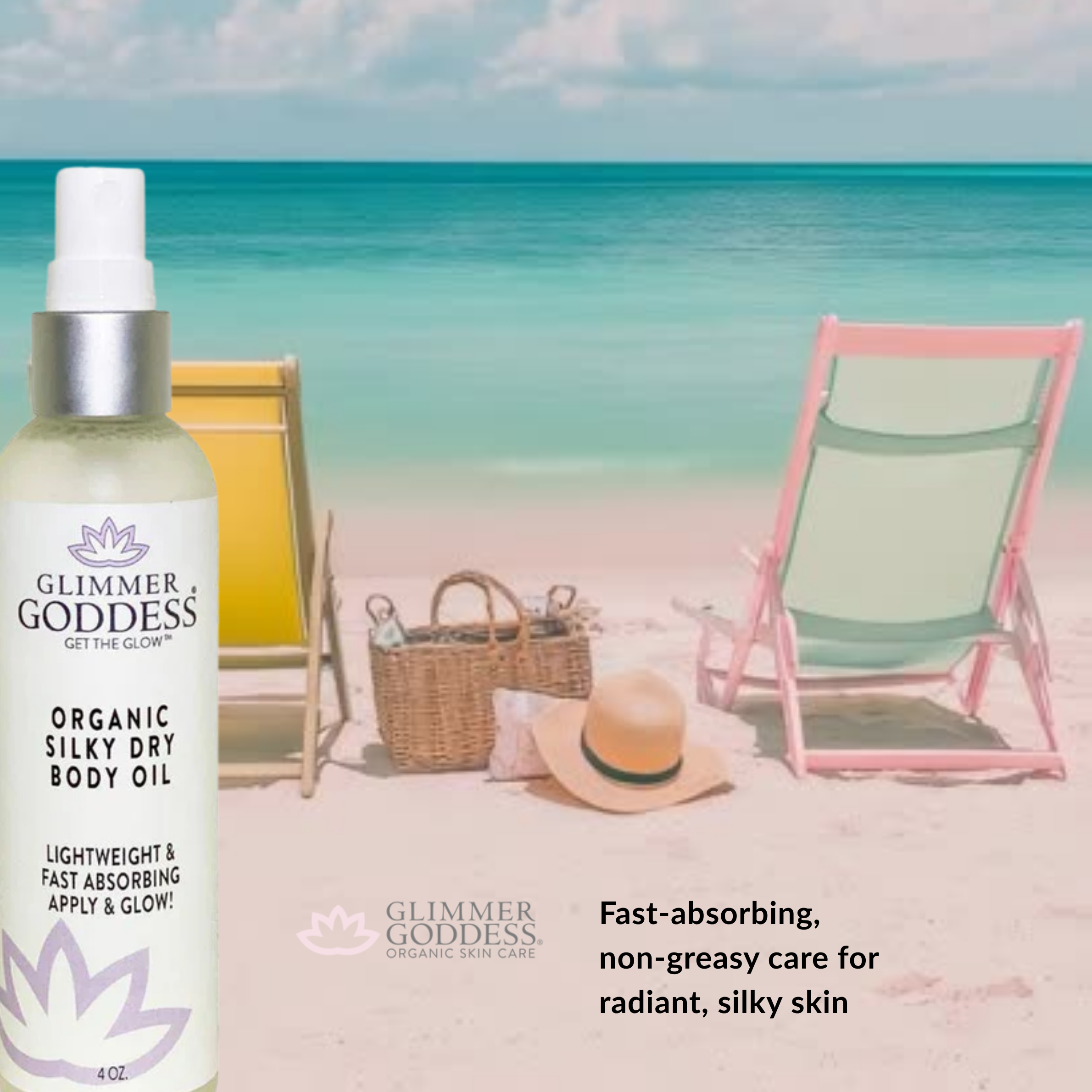 Aceite corporal seco sedoso orgánico - 4 oz.