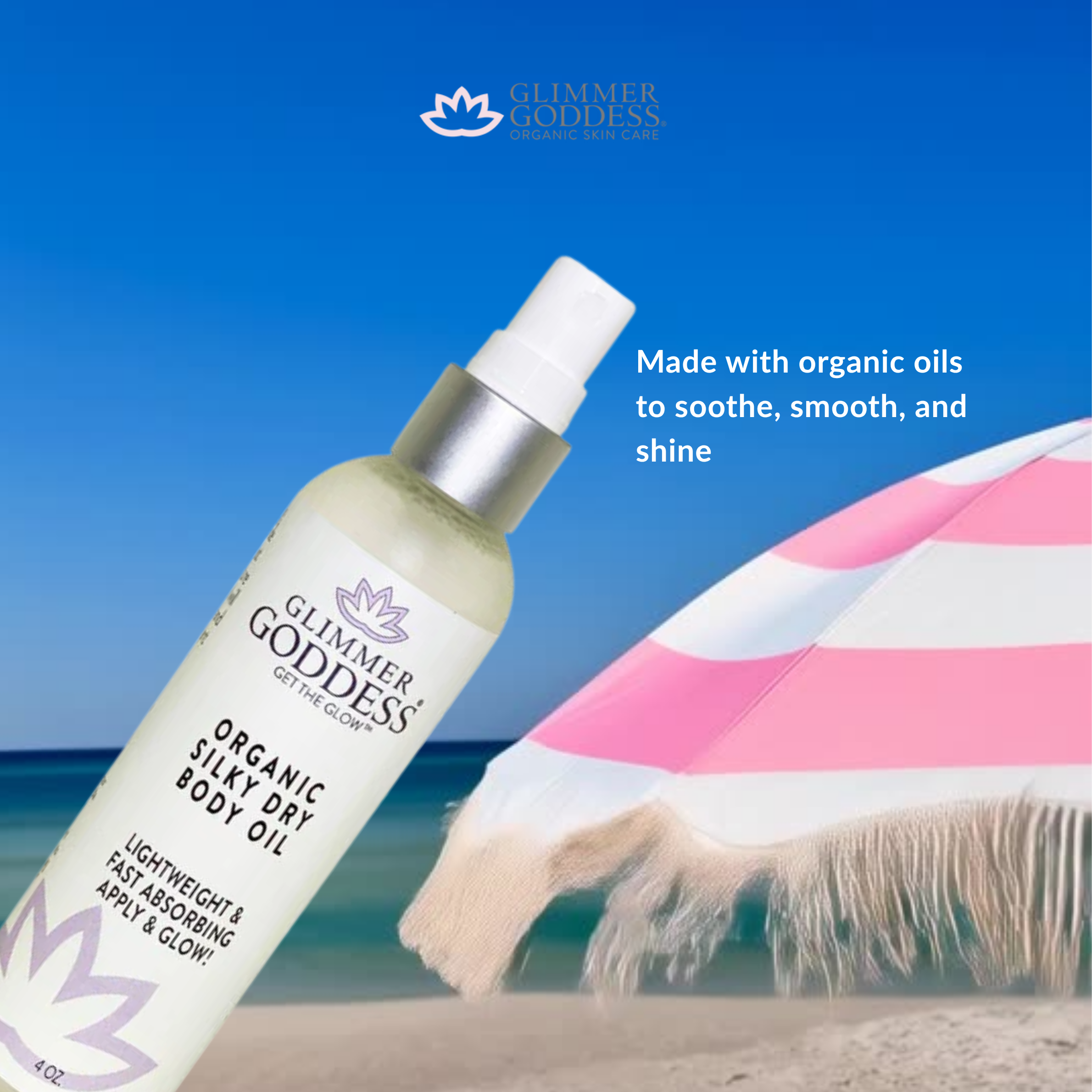 Aceite corporal seco sedoso orgánico - 4 oz.