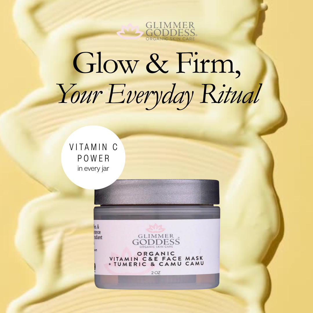 Organic Vitamin C & E Brightening Face Mask with camu camu and turmeric - Glimmer Goddess® Organic Skin Care
