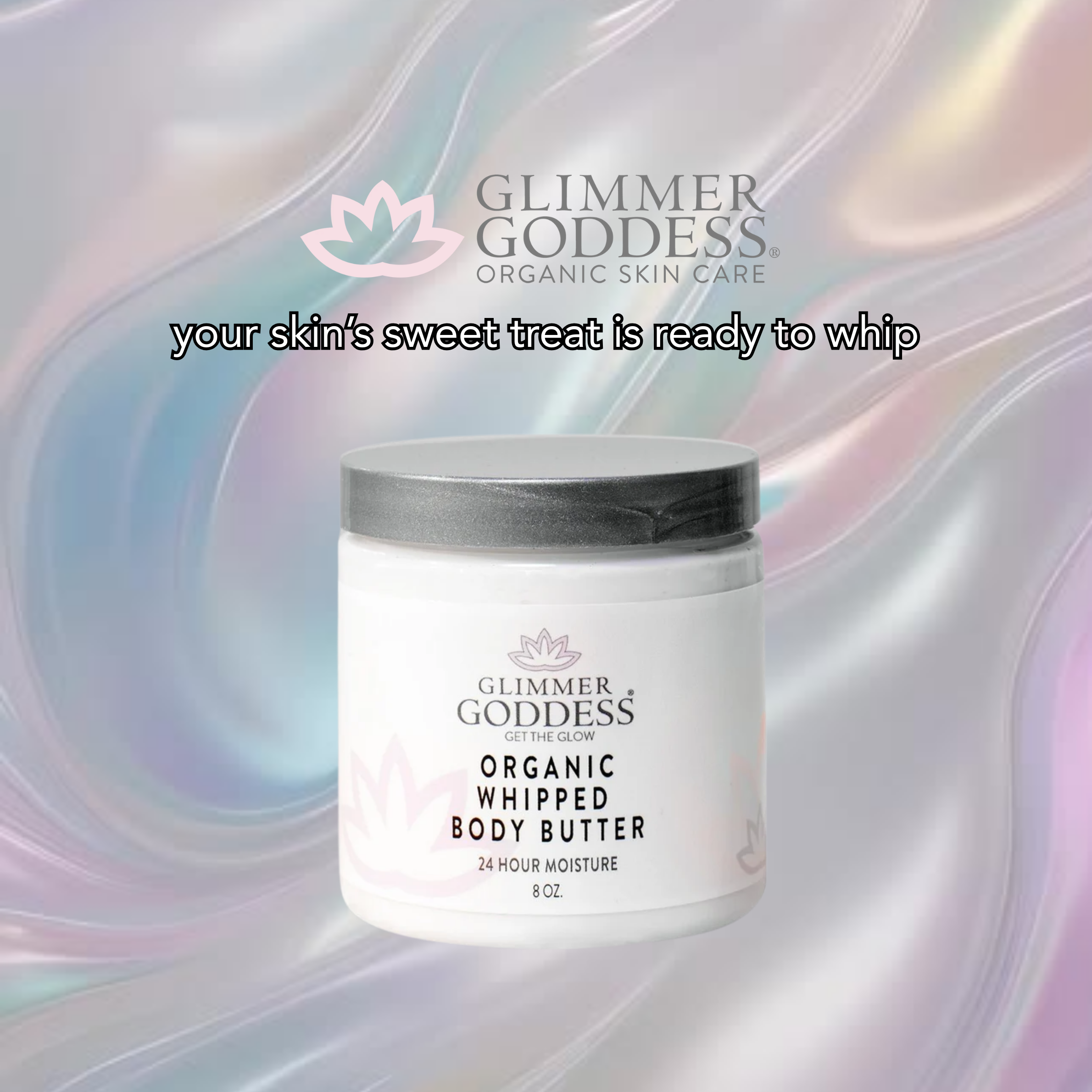 Organic Whipped Body Butter 8 oz - ultra-rich moisturizer for dry skin and eczema in 40+ scents - Glimmer Goddess® Organic Skin Care
