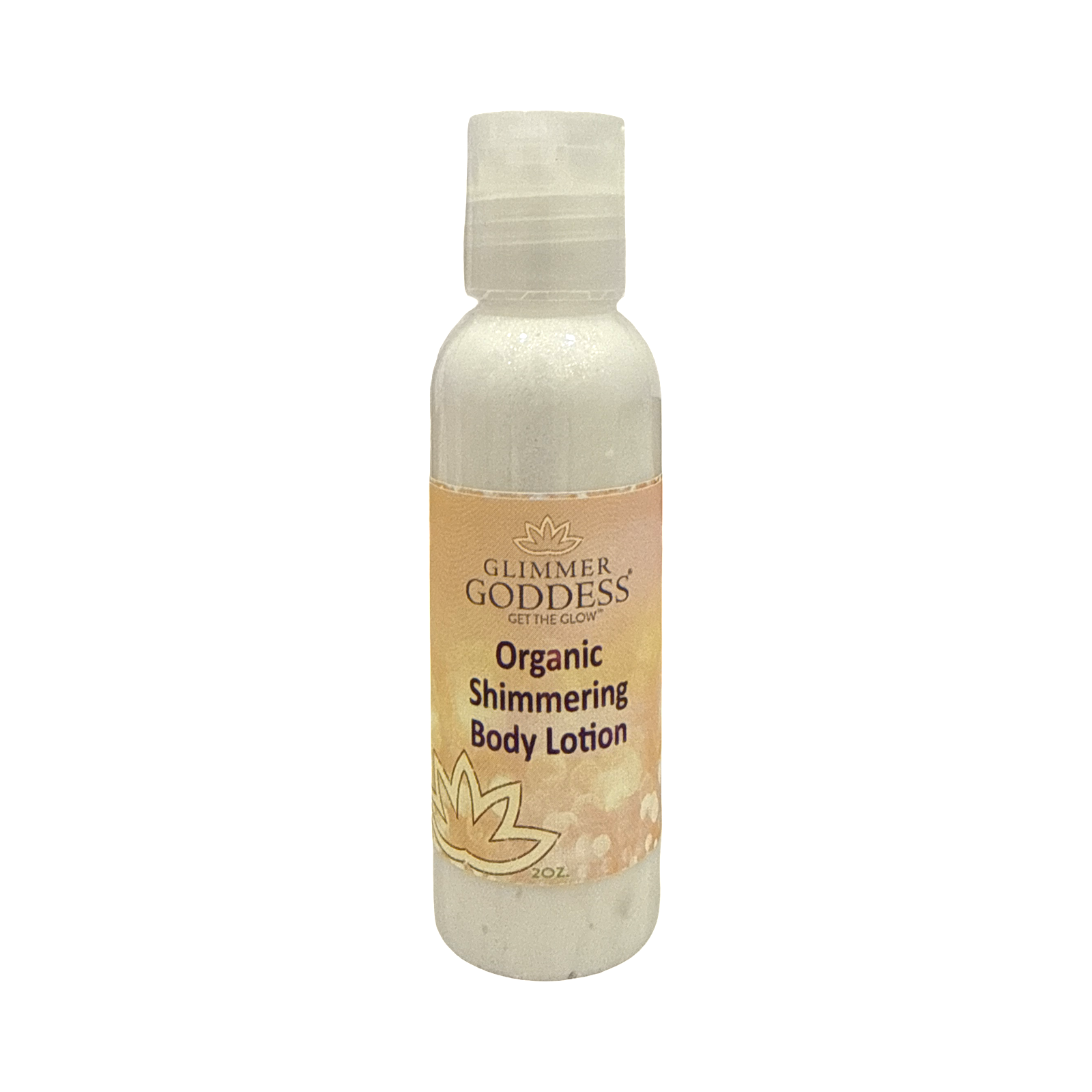 Glimmer Goddess Organic Shimmering Body Lotion bottle on a white background