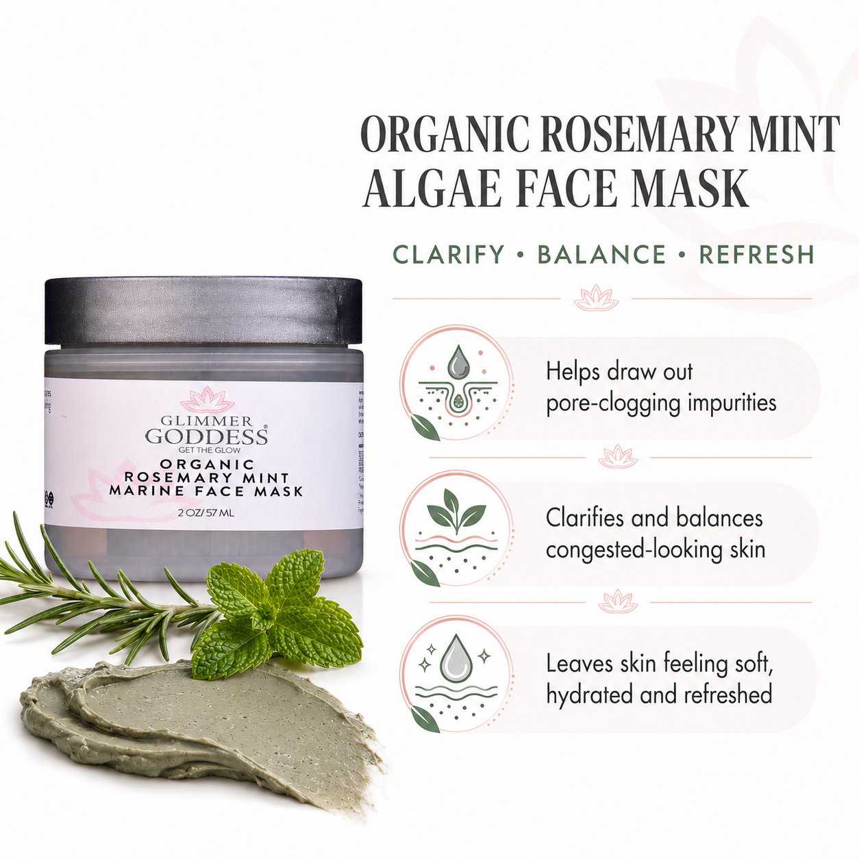 Mascarilla facial orgánica de algas romero y menta