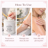 Creamy organic whipped body butter by Glimmer Goddess® for extremely dry skin, shown in a jar with a smooth, fluffy texture.