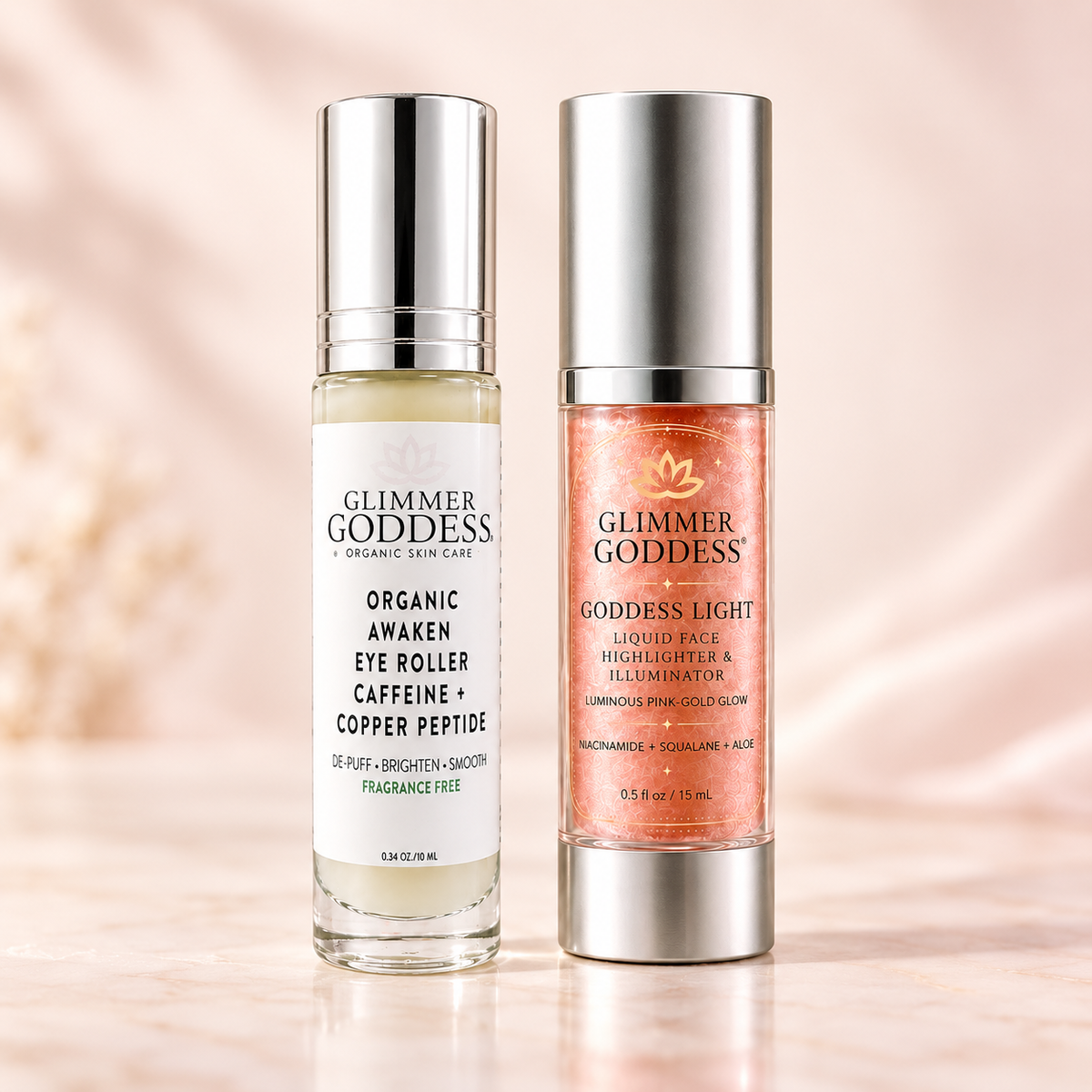 Awaken + Glow Duo – Under Eye Roller + Liquid Face Highlighter