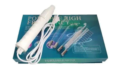 GNS Beauty High-Frequency Facial Wand for acne treatment and wrinkle reduction, handheld skin care device with glass electrode tips.