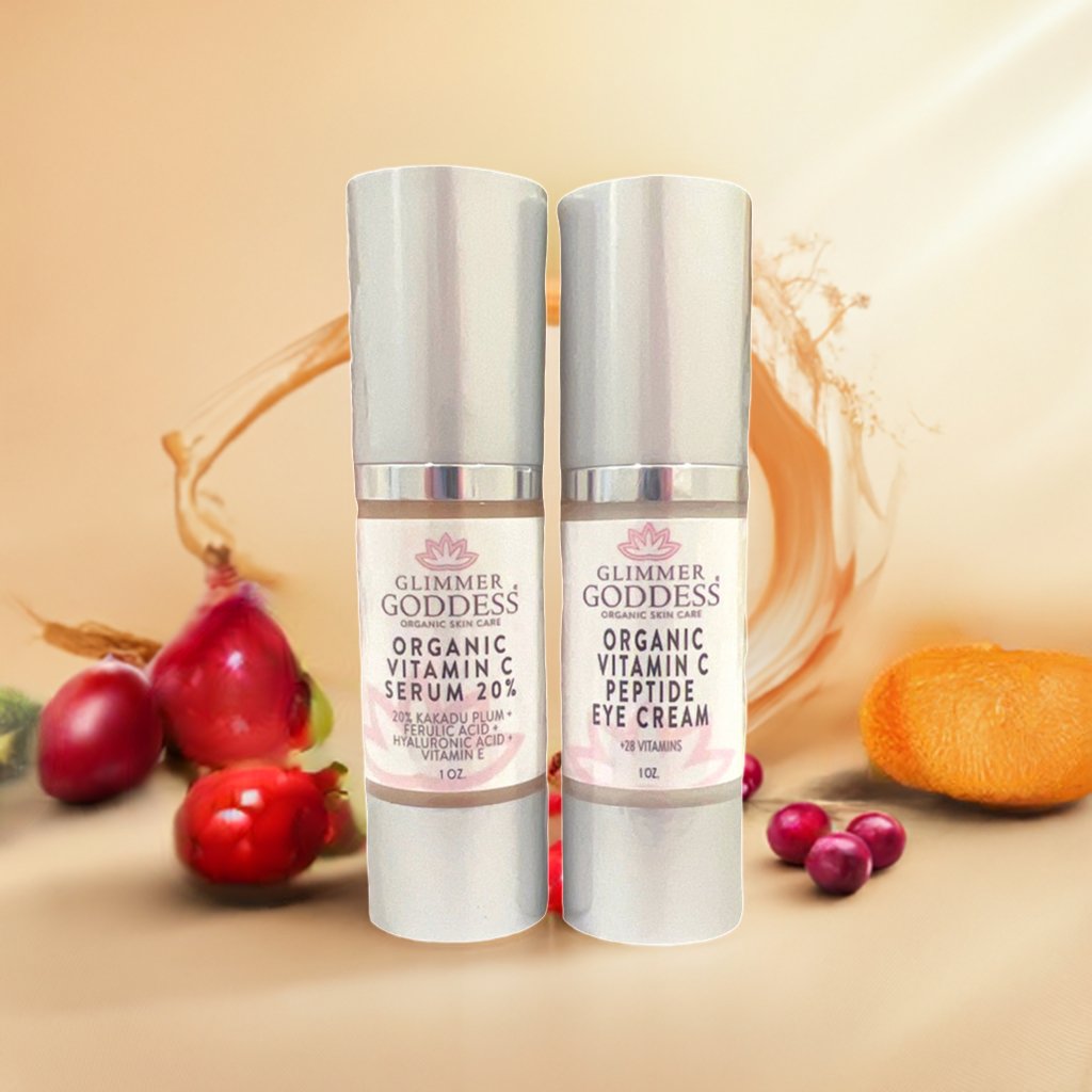 Let's Get Glowing! Organic Vitamin C Serum + Vitamin C Eye Cream - Glimmer Goddess® Organic Skin Care