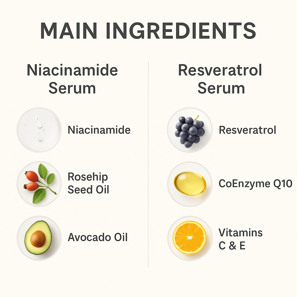 Niacinamide & Resveratrol Face Serum Duo – Anti-Aging, Pore-Reducing & Brightening Skincare Bundle - Glimmer Goddess® Organic Skin Care