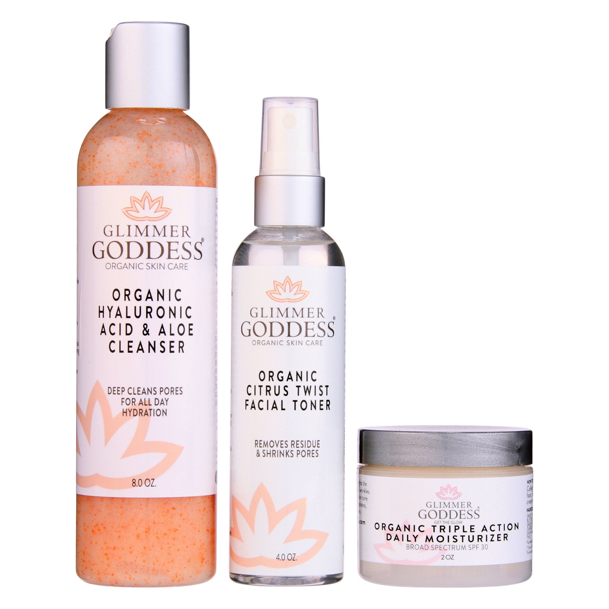 Organic 3 Step Anti - Aging Skin Care Kit - Cleanse, Tone, Hydrate - Glimmer Goddess® Organic Skin Care