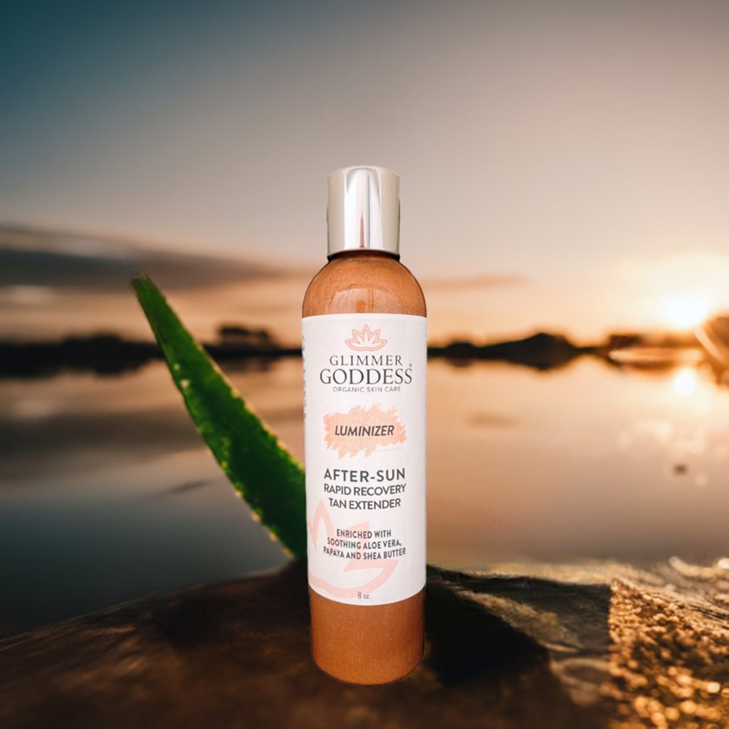 Organic After Sun Lotion & Tan Extender + Luminizing Shimmer - Glimmer Goddess® Organic Skin Care