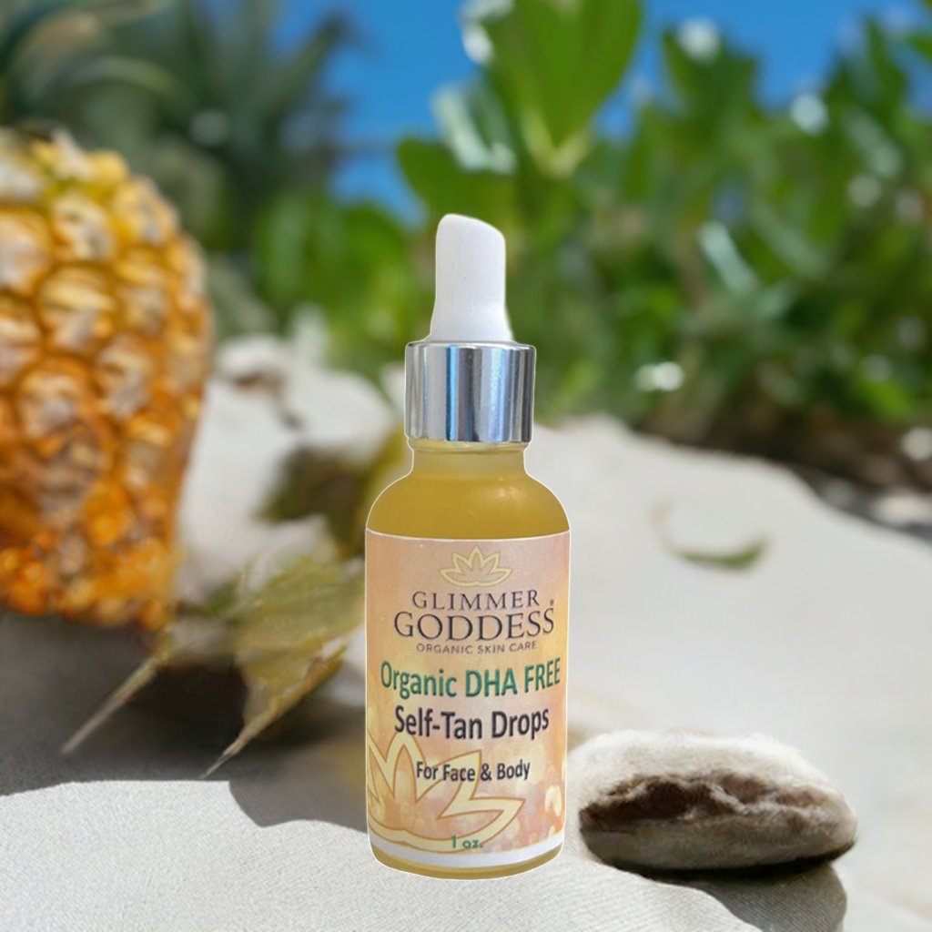 Organic DHA FREE Tanning Drops for Face & Body from Glimmer Goddess® in the sand