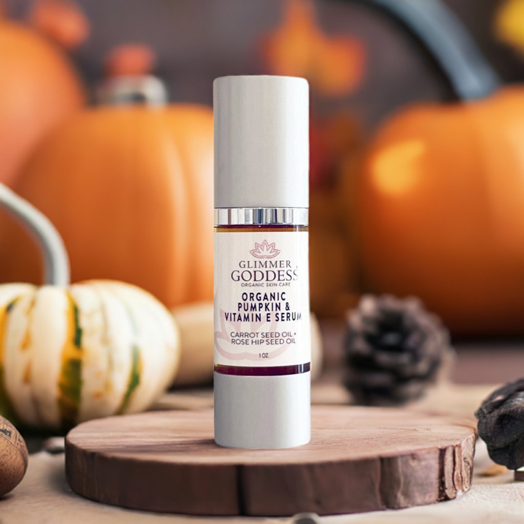 Organic Pumpkin Serum with Collagen Boosting Vitamin E Instant Glow Treatment - Glimmer Goddess® Organic Skin Care