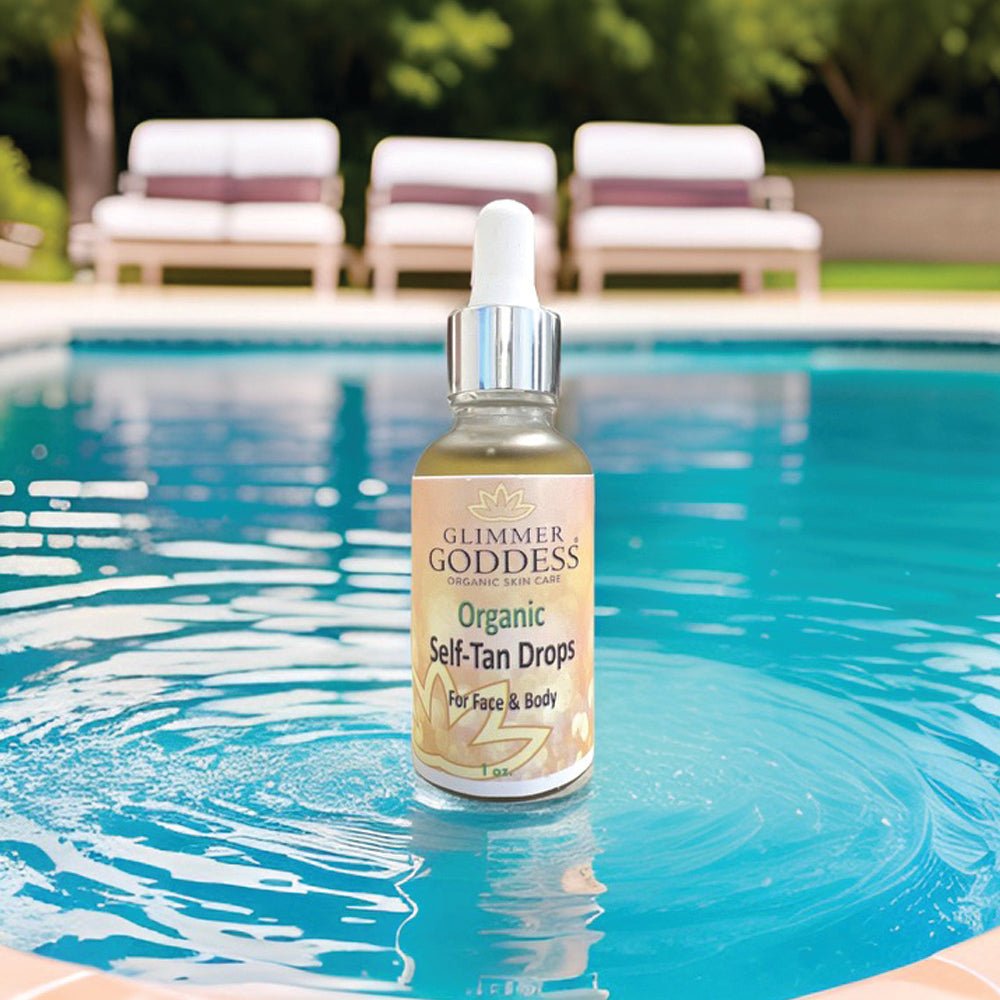 Organic Self Tan Drops for Face & Body from Glimmer Goddess® on pool