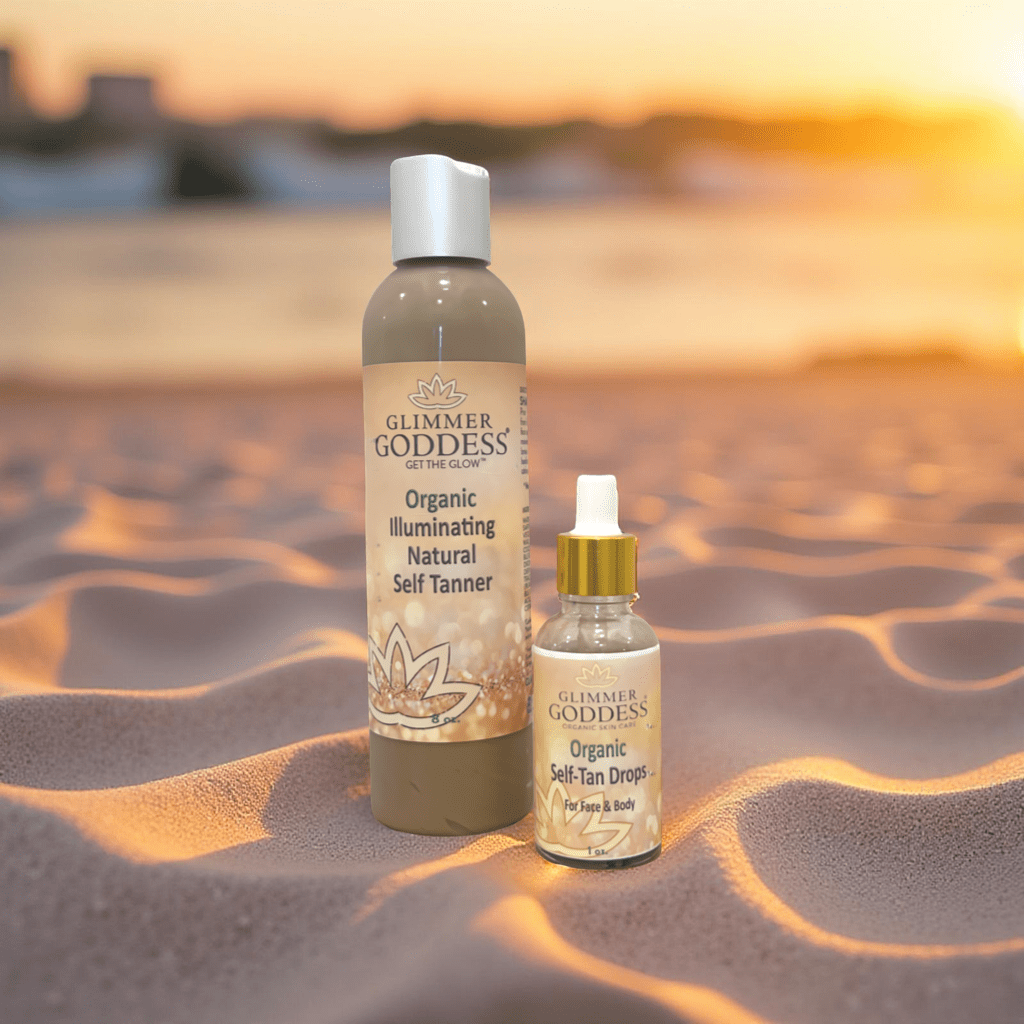 Organic Self Tanner + Self Tanning Drops Bundle – Fast Glow in 3–5 Hours! - Glimmer Goddess® Organic Skin Care