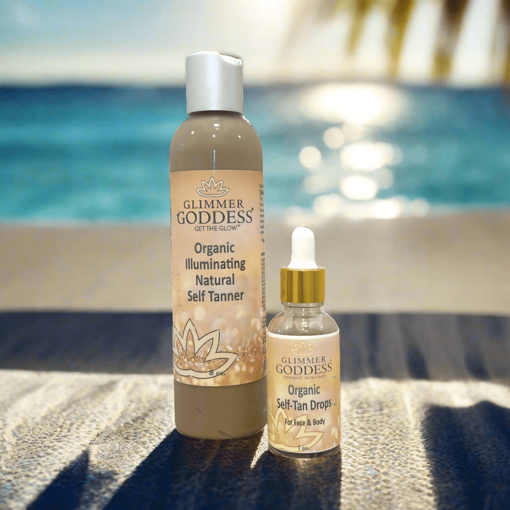 Organic Self Tanner + Self Tanning Drops Bundle – Fast Glow in 3–5 Hours! - Glimmer Goddess® Organic Skin Care