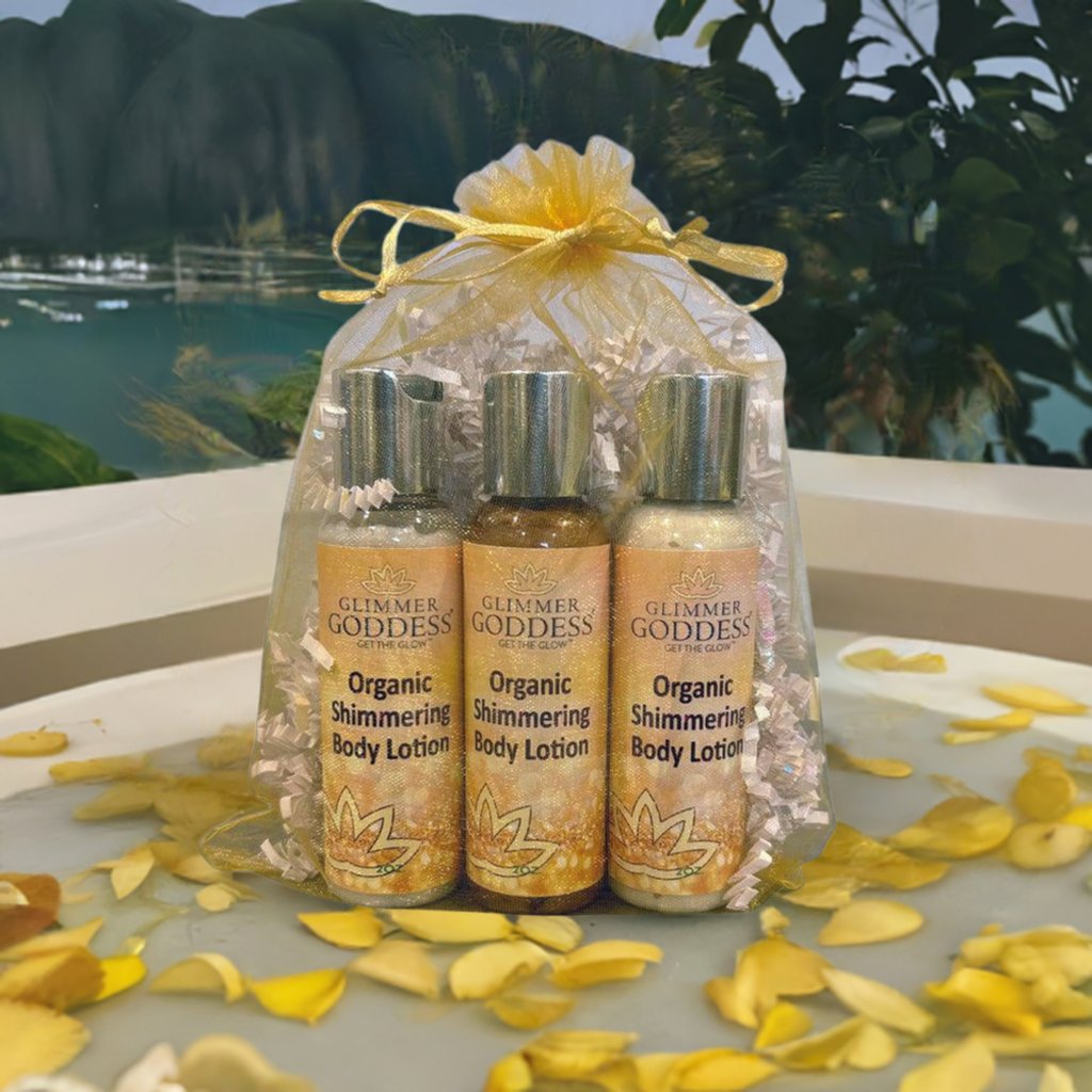 Organic Shimmer Body Lotion Travel Size Gift Set - Glimmer Goddess® Organic Skin Care