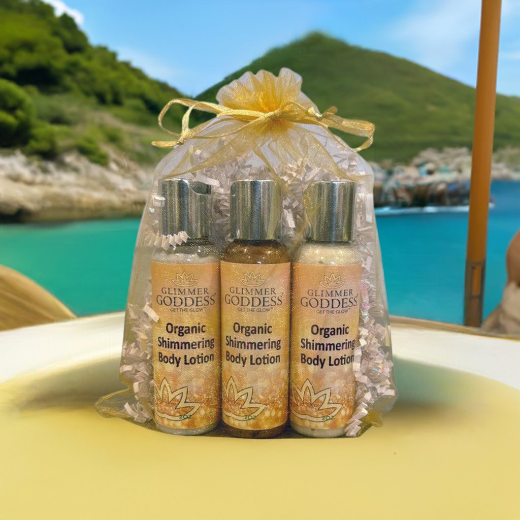 Organic Shimmer Body Lotion Travel Size Gift Set - Glimmer Goddess® Organic Skin Care