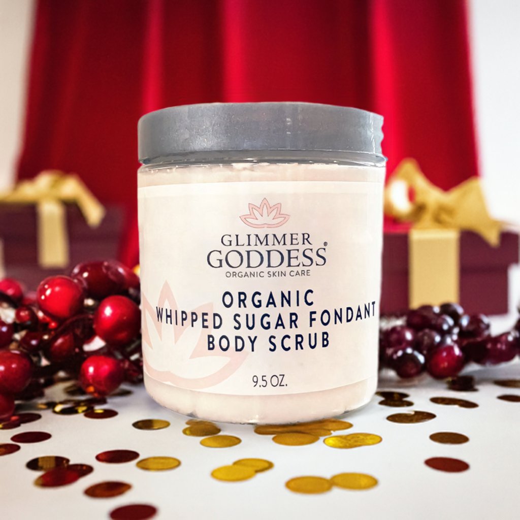 Organic Whipped Sugar Fondant Exfoliating Body Scrub - Crepey Skin Treatment - Glimmer Goddess® Organic Skin Care