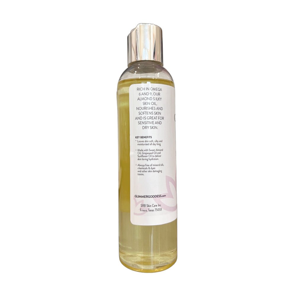 Organic Sweet Almond Silky Skin Oil - 48 Hour Hydration - Glimmer Goddess® Organic Skin Care