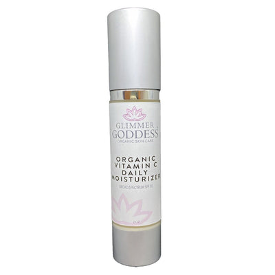 Organic Vitamin C Daily Moisturizer SPF 30 by Glimmer Goddess® Organic Skin Care, brightening and tightening face cream with sun protection.